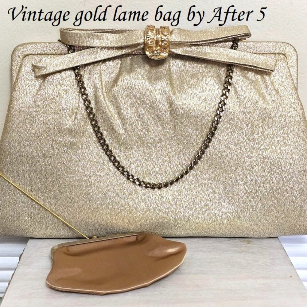 Gold lame handbag, vintage handbag, by After Five